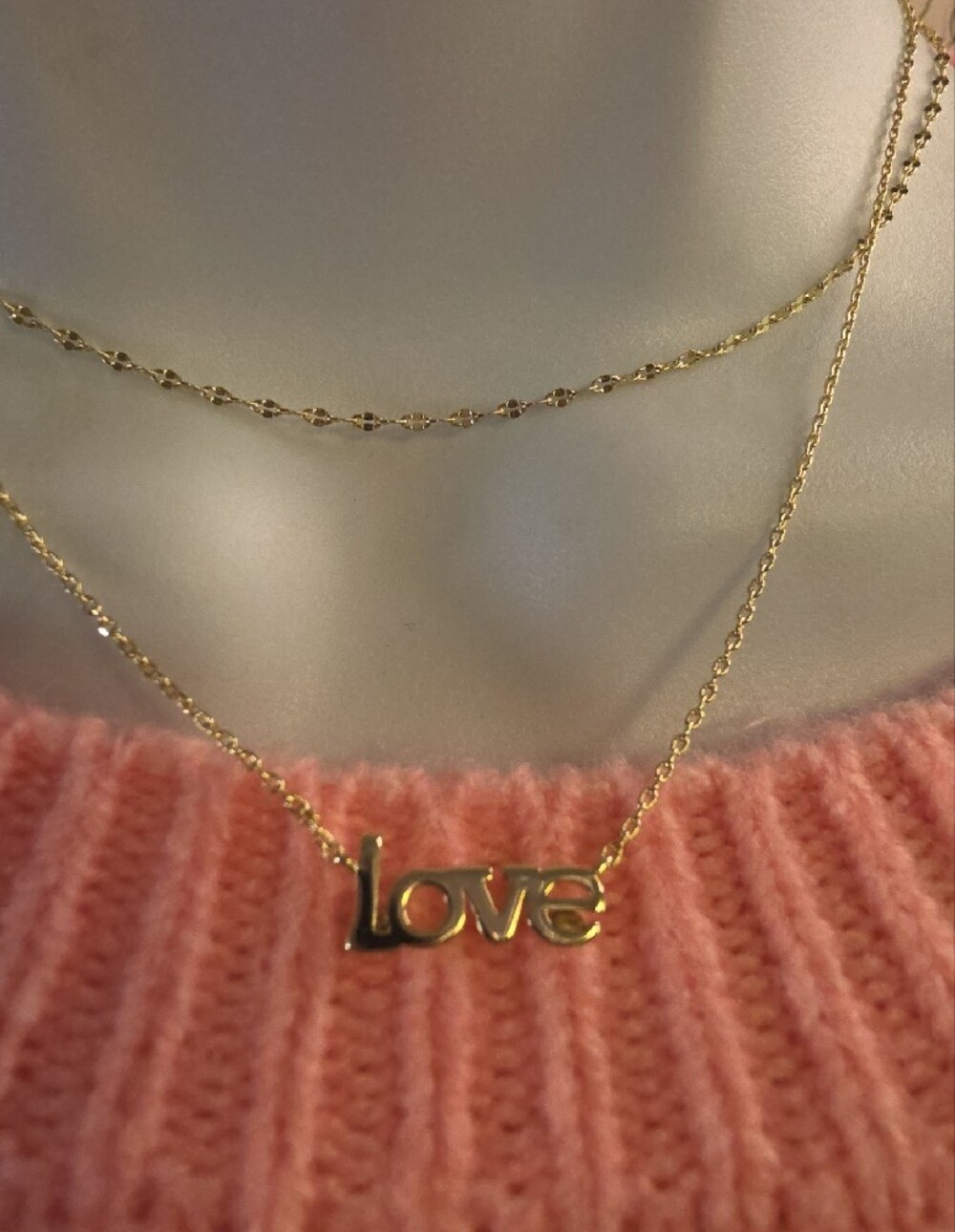 Gold 'Love' Layered Necklace - Double Chain Women's Necklace